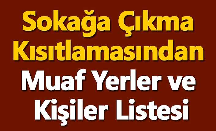 Sokağa Çıkma Kısıtlamasından Muaf Yerler ve Kişiler Listesi