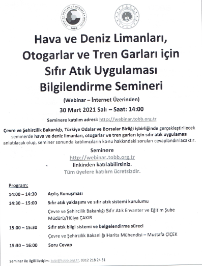 HAVA ve DENİZ LİMANLARI ile OTOGAR ve TREN GARLARINDA SIFIR ATIK BİLGİLENDİRME SEMİNERİ