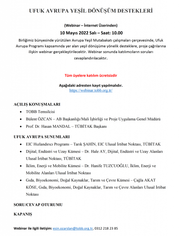 Ufuk Avrupa Yeşil Dönüşüm Destekleri